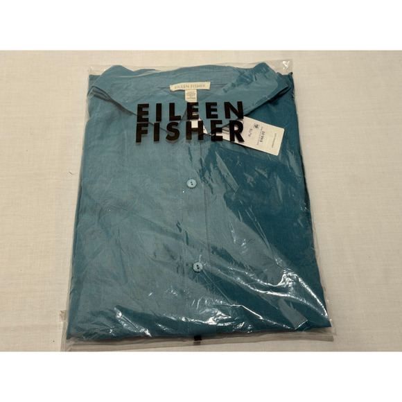 $168 NWT Eileen Fisher Organic Handkerchief Linen Shirt River Blue Sz XL Button - Picture 2 of 12